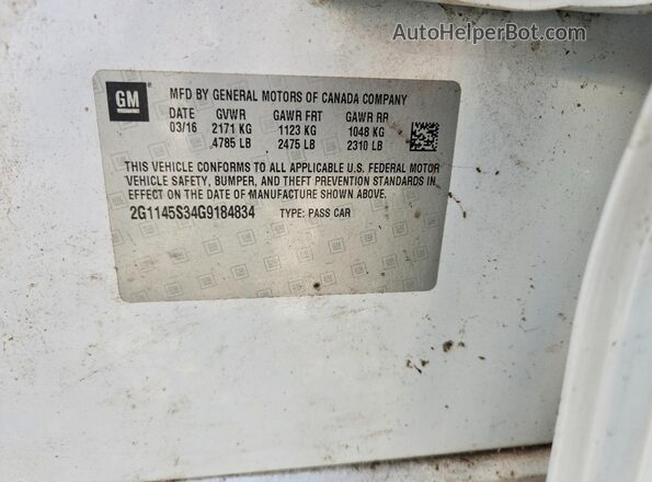 2G1145S34G9184834 2016 CHEVROLET IMPALA Белый Вид подкапотного пространства