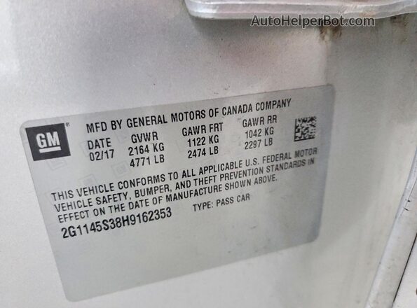 2G1145S38H9162353 2017 CHEVROLET IMPALA Silver Вид підкапотного простору
