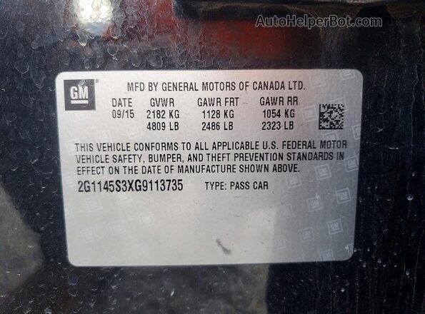 2G1145S3XG9113735 2016 CHEVROLET IMPALA Черный Вид наклейки с VIN-кодом