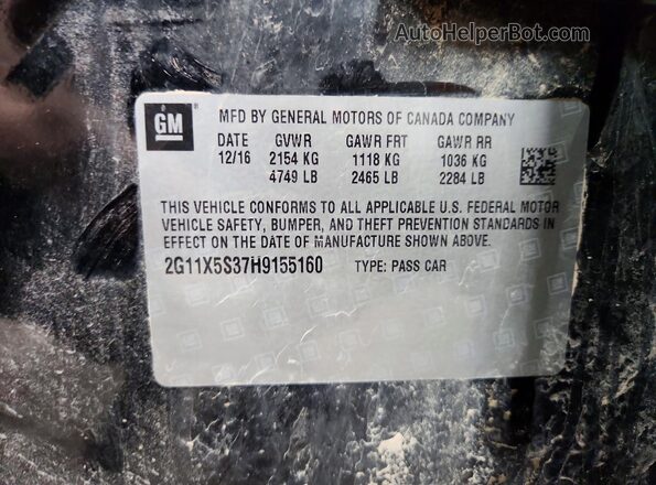 2G11X5S37H9155160 2017 CHEVROLET IMPALA Black ძრავის განყოფილების ხედი
