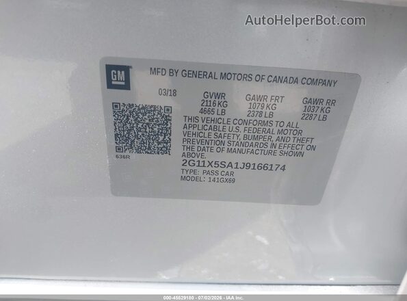 2G11X5SA1J9166174 2018 CHEVROLET IMPALA Серебряный Вид подкапотного пространства