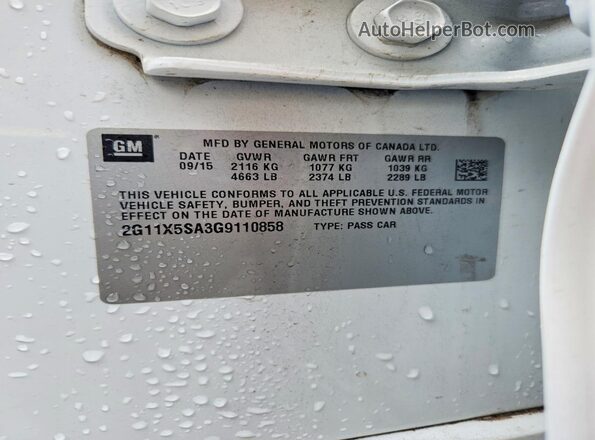 2G11X5SA3G9110858 2016 CHEVROLET IMPALA White Շարժիչի բաժամունքի տեսք