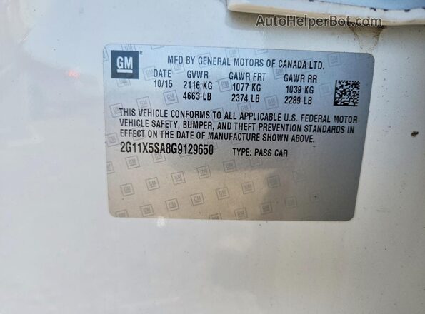 2G11X5SA8G9129650 2016 CHEVROLET IMPALA Белый Вид подкапотного пространства