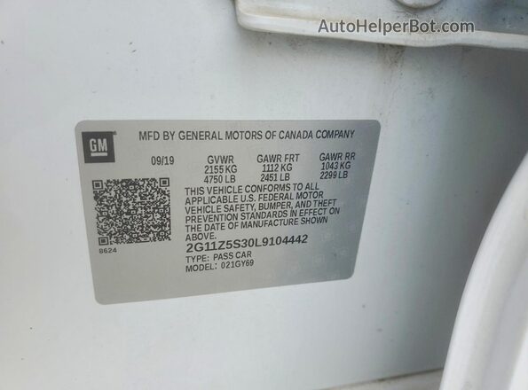 2G11Z5S30L9104442 2020 CHEVROLET IMPALA White Вид підкапотного простору
