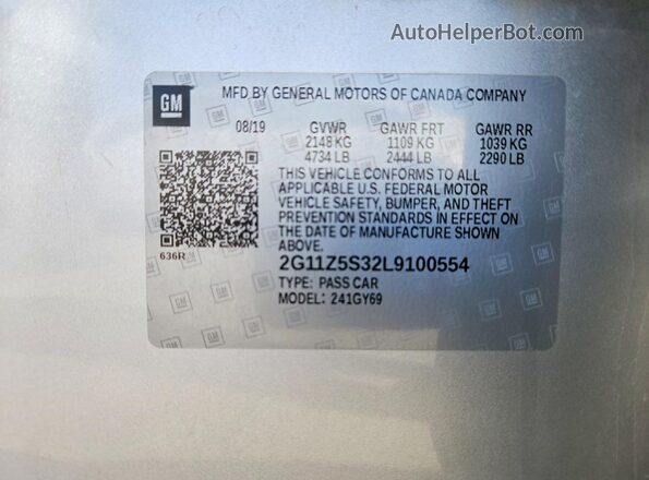 2G11Z5S32L9100554 2020 CHEVROLET IMPALA Silver ძრავის განყოფილების ხედი