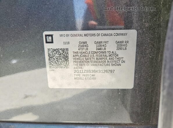 2G11Z5S36K9126797 2019 CHEVROLET IMPALA Gray Շարժիչի բաժամունքի տեսք