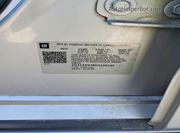 2G11Z5S38K9108740 2019 CHEVROLET IMPALA Silver VIN sticker view