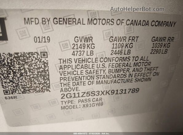 2G11Z5S3XK9131789 2019 CHEVROLET IMPALA Silver Շարժիչի բաժամունքի տեսք