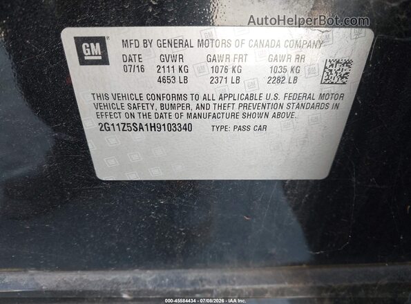 2G11Z5SA1H9103340 2017 CHEVROLET IMPALA Black Vista del compartimento del motor