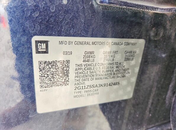 2G11Z5SA3K9142485 2019 CHEVROLET IMPALA Blue Вид підкапотного простору