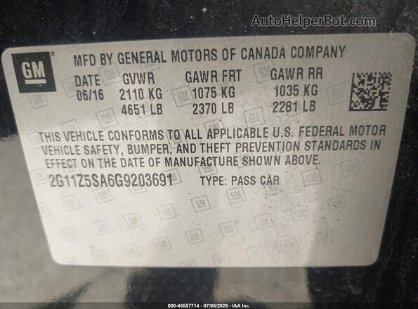 2G11Z5SA6G9203691 2016 CHEVROLET IMPALA Black Engine compartment view