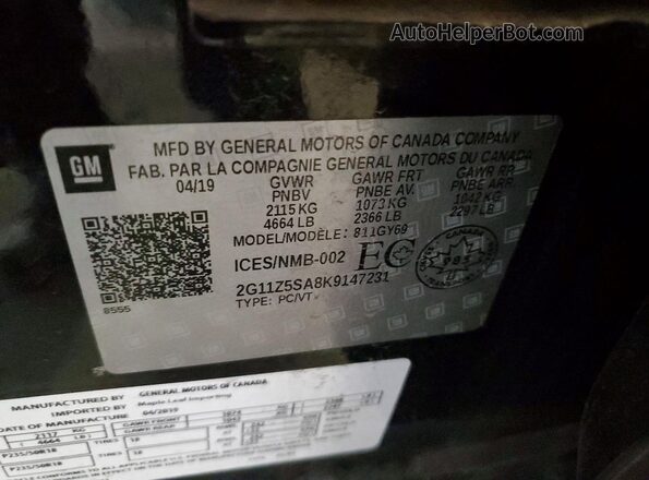 2G11Z5SA8K9147231 2019 CHEVROLET IMPALA Black Widok komory silnika