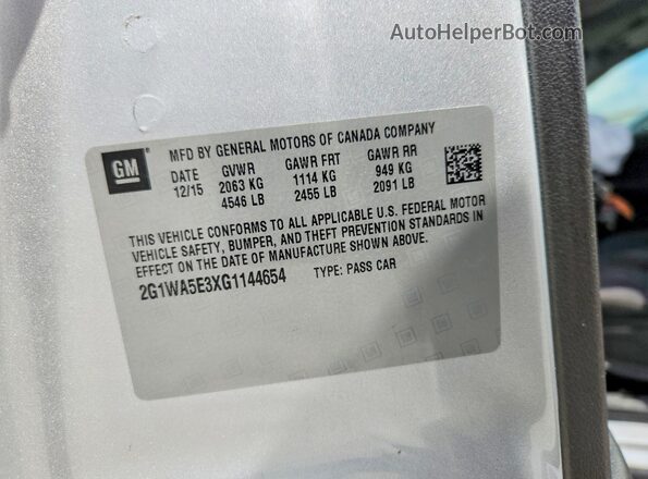 2G1WA5E3XG1144654 2016 CHEVROLET IMPALA Silver Engine compartment view