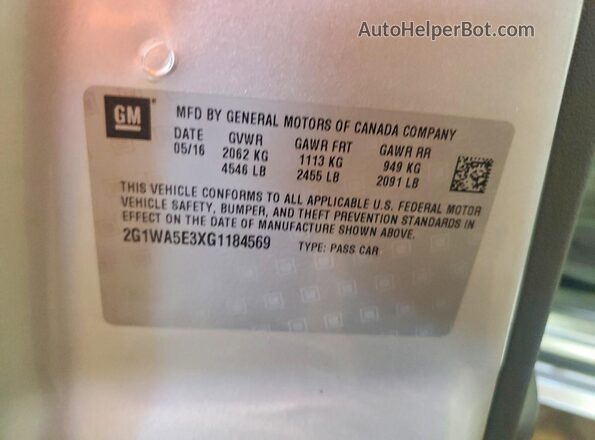 2G1WA5E3XG1184569 2016 CHEVROLET IMPALA Silver Շարժիչի բաժամունքի տեսք
