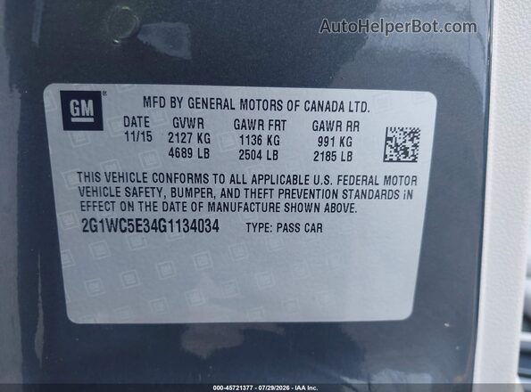 2G1WC5E34G1134034 2016 CHEVROLET IMPALA Gray ძრავის განყოფილების ხედი