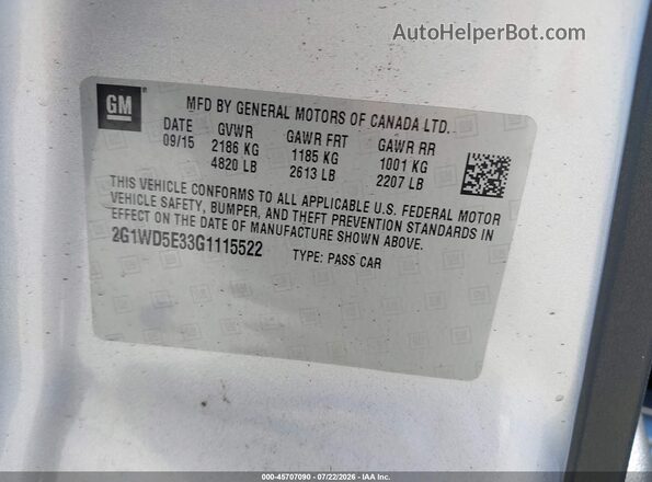 2G1WD5E33G1115522 2016 CHEVROLET IMPALA Gray Widok komory silnika