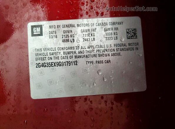 2G4G35EX9G9179112 2016 BUICK REGAL Red ძრავის განყოფილების ხედი
