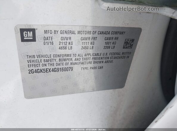 2G4GK5EX4G9160079 2016 BUICK REGAL White Engine compartment view