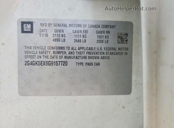 2G4GK5EX6G9157720 2016 BUICK REGAL White Շարժիչի բաժամունքի տեսք