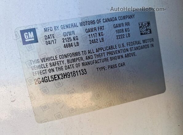 2G4GL5EX3H9181133 2017 BUICK REGAL White Vista del compartimento del motor