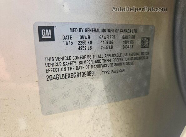 2G4GL5EX5G9139089 2016 BUICK REGAL Gold ძრავის განყოფილების ხედი