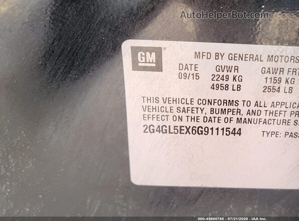 2G4GL5EX6G9111544 2016 BUICK REGAL Black ძრავის განყოფილების ხედი