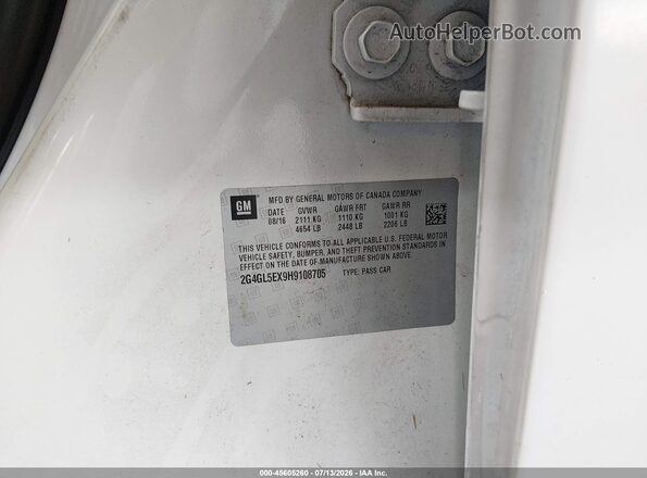 2G4GL5EX9H9108705 2017 BUICK REGAL White Engine compartment view