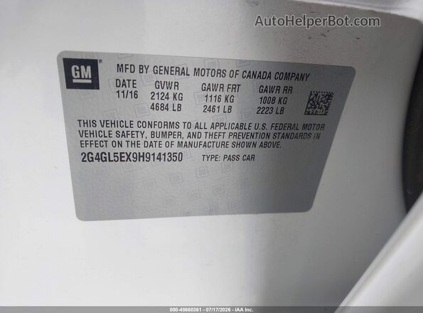 2G4GL5EX9H9141350 2017 BUICK REGAL White Engine compartment view