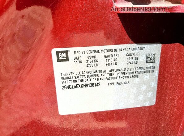 2G4GL5EXXH9136142 2017 BUICK REGAL Red Вид підкапотного простору