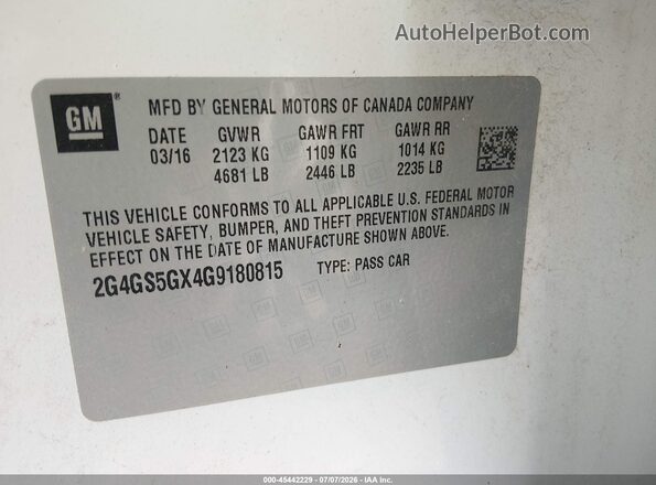 2G4GS5GX4G9180815 2016 BUICK REGAL Белый Вид подкапотного пространства