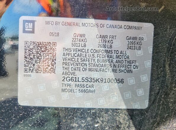 2G61L5S35K9100056 2019 CADILLAC XTS Black Vista de la etiqueta del VIN