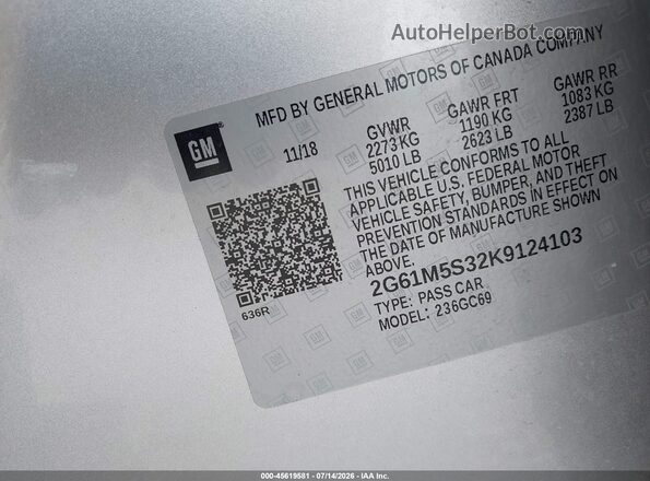 2G61M5S32K9124103 2019 CADILLAC XTS Silver Vista del compartimento del motor