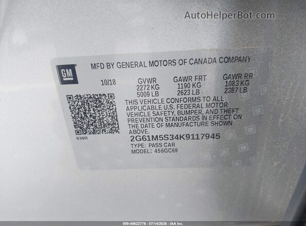 2G61M5S34K9117945 2019 CADILLAC XTS Silver ძრავის განყოფილების ხედი