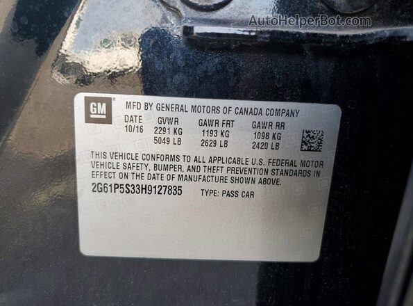 2G61P5S33H9127835 2017 CADILLAC XTS Black Вид підкапотного простору