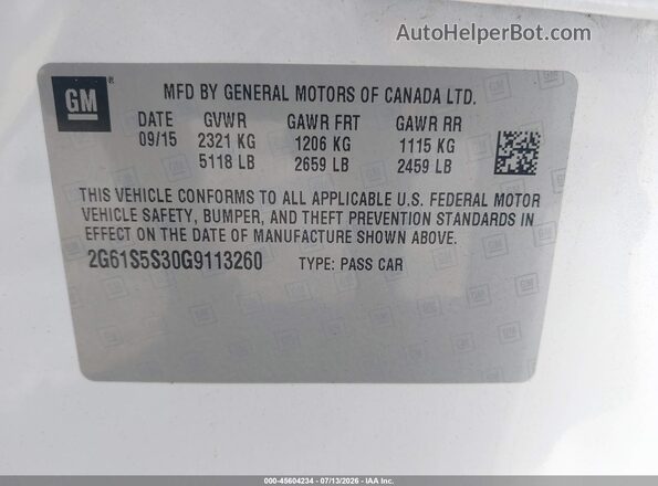 2G61S5S30G9113260 2016 CADILLAC XTS White Vista del compartimento del motor