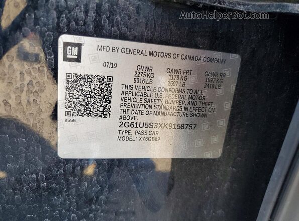 2G61U5S3XK9158757 2019 CADILLAC XTS Черный Вид наклейки с VIN-кодом