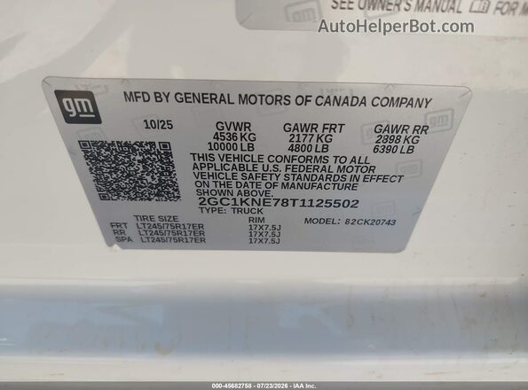 2GC1KNE78T1125502 2026 CHEVROLET SILVERADO Белый Вид подкапотного пространства