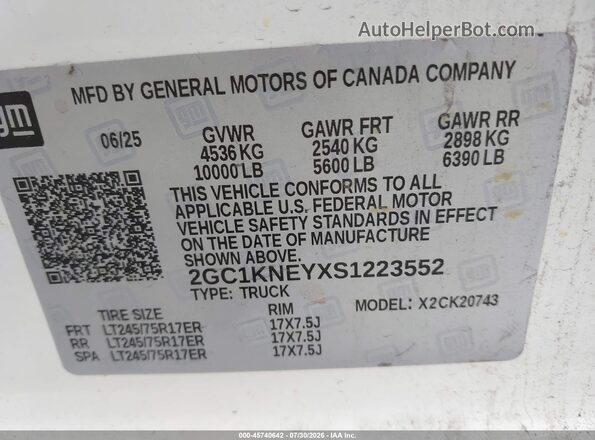 2GC1KNEYXS1223552 2025 CHEVROLET SILVERADO White Вид підкапотного простору