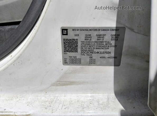 2GC2CREG4K1137024 2019 CHEVROLET SILVERADO White Widok komory silnika