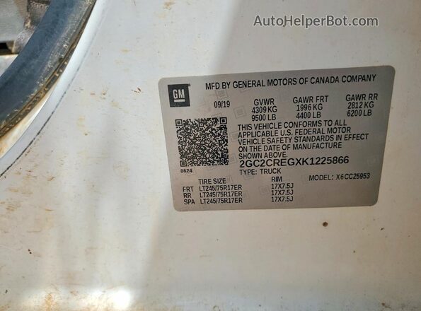 2GC2CREGXK1225866 2019 CHEVROLET SILVERADO White Շարժիչի բաժամունքի տեսք