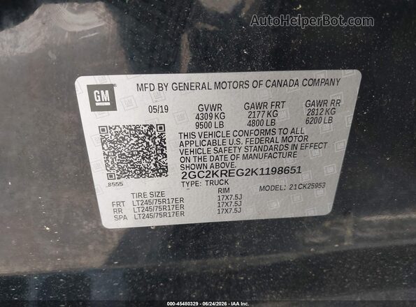 2GC2KREG2K1198651 2019 CHEVROLET SILVERADO Black Вид підкапотного простору