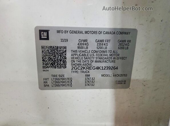 2GC2KREG4K1239264 2019 CHEVROLET SILVERADO White Вид підкапотного простору
