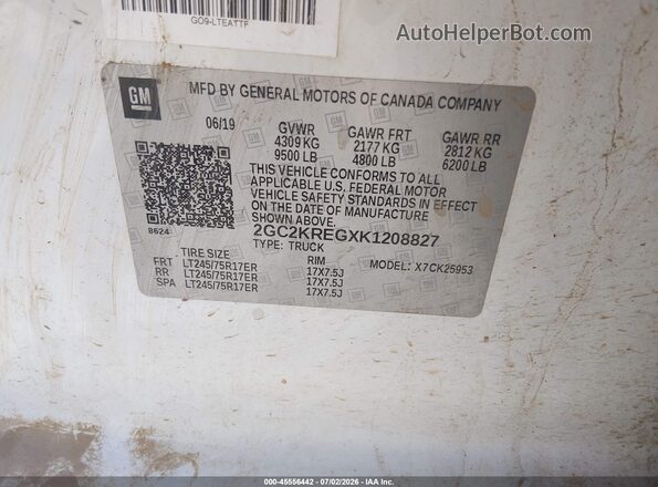 2GC2KREGXK1208827 2019 CHEVROLET SILVERADO White Engine compartment view