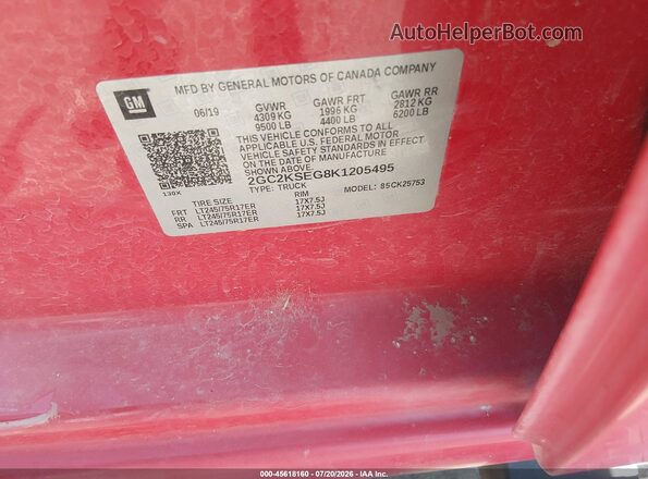 2GC2KSEG8K1205495 2019 CHEVROLET SILVERADO Red Вид підкапотного простору
