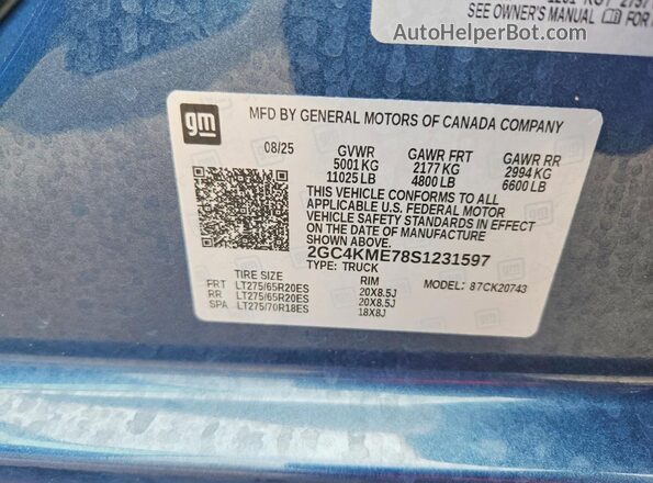 2GC4KME78S1231597 2025 CHEVROLET SILVERADO Blue Vista del compartimento del motor