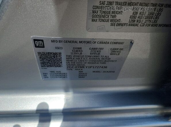 2GC4YMEY1P1727436 2023 CHEVROLET SILVERADO Silver ძრავის განყოფილების ხედი