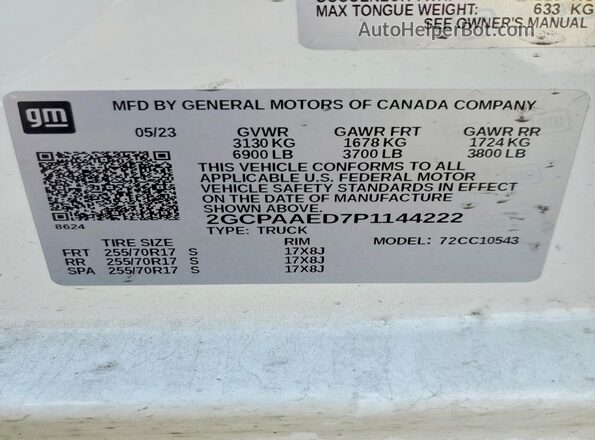 2GCPAAED7P1144222 2023 CHEVROLET SILVERADO White Շարժիչի բաժամունքի տեսք