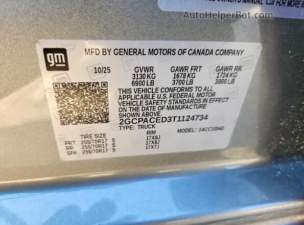 2GCPACED3T1124734 2026 CHEVROLET SILVERADO Gray VIN sticker view