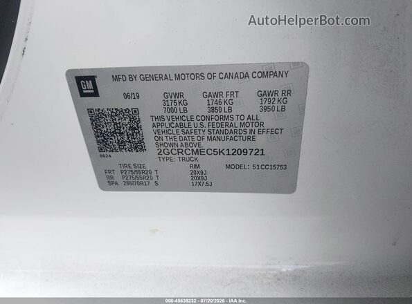 2GCRCMEC5K1209721 2019 CHEVROLET SILVERADO White Շարժիչի բաժամունքի տեսք