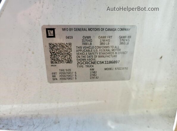 2GCRCNEC5K1186897 2019 CHEVROLET SILVERADO White VIN կոդի պիտակի տեսք